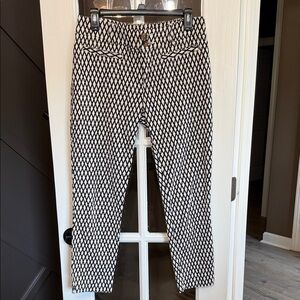 Anthro CARTONNIER Charlie Ankle Pants Black & White Diamond Print Size 4